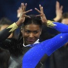 Nia Dennis performs the floor exercise during UCLA Gymnastics Meet the Bruins intra squad event at Pauley Pavilion on December 14, 2019 in Los Angeles, California.