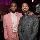 Chadwick Boseman (L) and Michael B. Jordan attend the 2019 Vanity Fair Oscar Party hosted by Radhika Jones at Wallis Annenberg Center for the Performing Arts on February 24, 2019 in Beverly Hills, California.