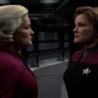Kate Mulgrew pulls double duty as both Admiral and Captain Janeway.