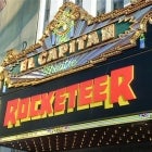 The Rocketeer seen on the El Capitan's marquee.