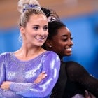 Mykayla Skinner, left, and Simone Biles of the United States during a training session at the Ariake Gymnastics Arena ahead of the start of the 2020 Tokyo Summer Olympic Games in Tokyo, Japan. 