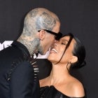 US drummer Travis Barker and US personality Kourtney Kardashian arrive for the 2021 MTV Video Music Awards at Barclays Center in Brooklyn, New York, September 12, 2021.