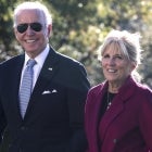 U.S. President Joe Biden and First Lady Jill Biden walk on the South Lawn of the White House after arriving on Marine One in Washington, D.C., U.S., on Monday, Nov. 8, 2021.