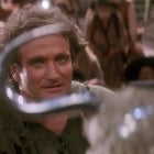 Peter Pan comes eye to eye with his Captain foe in 'Hook.'