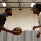 Dwyane Wade and son Zaire Wade play basketball