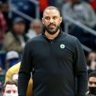 Boston Celtics head coach Ime Udoka looks on during the second quarter of an NBA game against the New Orleans Pelicans at Smoothie King Center on January 29, 2022