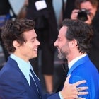 Harry Styles and Nick Kroll attend the "Don't Worry Darling" red carpet at the 79th Venice International Film Festival on September 05, 2022 in Venice, Italy.