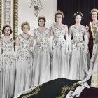 Queen Elizabeth II with her maids of honour, Green Drawing Room, Buckingham palace, 2nd June 1953. 