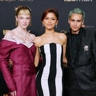 Hunter Schafer, Zendaya, and Dominic Fike attend HBO's "Euphoria" Season 2 Photo Call at Goya Studios on January 05, 2022 in Los Angeles, California.