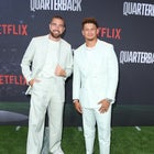 Travis Kelce, Patrick Mahomes arrives at the Los Angeles Premiere Of Netflix's "Quarterback" at TUDUM Theater on July 11, 2023 in Hollywood, California.