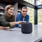 Couple using smart speaker