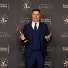 Nick Offerman poses with the Outstanding Guest Actor in a Drama Series award during the 2024 Creative Arts Emmys at Peacock Theater on January 06, 2024 in Los Angeles, California.