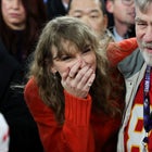 Taylor Swift celebrates after the AFC championship game between the Kansas City Chiefs and the Baltimore Ravens at M&T Bank Stadium on January 28, 2024 in Baltimore, Maryland.