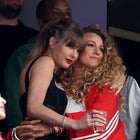 Taylor Swift and Actress Blake Lively hug prior to Super Bowl LVIII between the San Francisco 49ers and Kansas City Chiefs at Allegiant Stadium on February 11, 2024 in Las Vegas, Nevada.