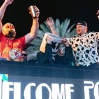 Jason Kelce Dressed in Festive Attire Parties with Marshmello and Patrick Mahomes at XS Nightclub inside Wynn Las Vegas on Feb. 11_Photo Credit Tony Tran_Wynn Las Vegas