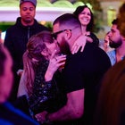 Taylor Swift and Travis Kelce Share Celebratory Kiss inside DJ Booth at XS Nightclub inside Wynn Las Vegas on Feb. 11_Photo Credit Mike Kirschbaum_Wynn Las Vegas