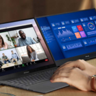 Person using Asus portable screen