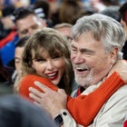  Taylor Swift hugs Ed Kelce after the AFC Championship NFL football game between the Kansas City Chiefs and Baltimore Ravens at M&T Bank Stadium on January 28, 2024 in Baltimore, Maryland.