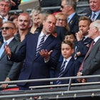 The FA's President, His Royal Highness the Prince of Wales, Prince William along with his son Prince George of Wales wait to present The FA Cup after the Emirates FA Cup Final match between Manchester City and Manchester United at Wembley Stadium on May 25, 2024 in London, England