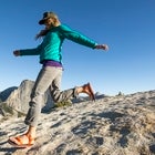 woman hiking in sandals