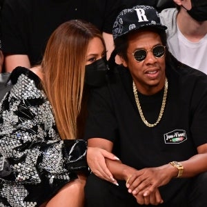 Beyonce and Jay-Z attend Brooklyn Nets v Milwaukee Bucks game at Barclays Center of Brooklyn on June 05, 2021 in New York City.