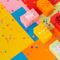 Colorful presents against colorful background