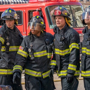 9-1-1: L-R: Oliver Stark, Aisha Hinds, Peter Krause and Ryan Guzman in the Past is Prologue episode of 9-1-1 airing Monday, Nov. 22.