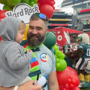 Jason Kelce with his youngest daughter, Bennett.