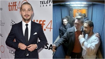 Shia LaBeouf Slaps Fan During Elevator Art Stint