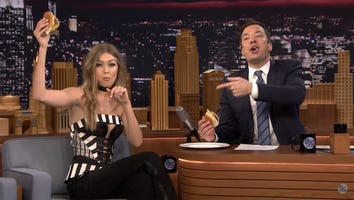 Gigi Hadid Downs a Cheeseburger With Jimmy Fallon, Gets Intensely Competitive Playing 'Catchphrase'