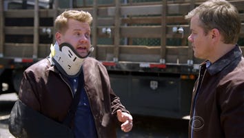 James Corden Plays Matt Damon's 'Bourne' Stunt Double, Falls Off a Building and Gets Hit by a Train