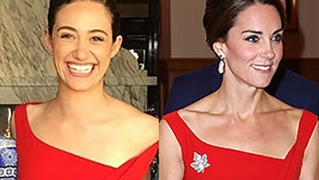 Fashion Face-Off! Emmy Rossum Wears Same Stunning Red Dress as Kate Middleton to Her Bridal Shower