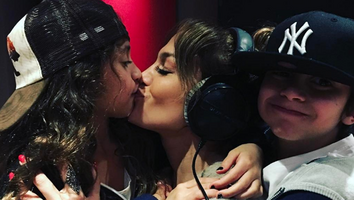 Jennifer Lopez Kisses Her Twins in the Recording Studio While Working on a Spanish Album