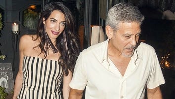 Amal Clooney Rocks Black-and-White Jumpsuit During Night Out With George and Her Mom in Italy