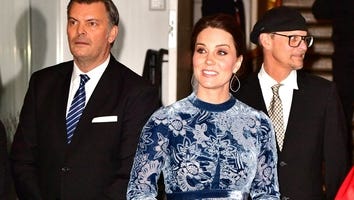 Pregnant Kate Middleton Looks Spectacular in Blue Velvet Dress for Swedish Event