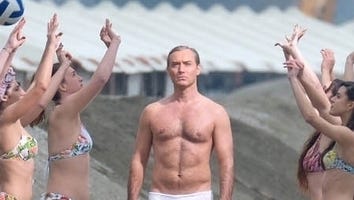 Jude Law Films 'The New Pope' Scene in His Underwear on a Beach of Bikini-Clad Women