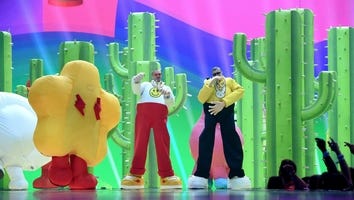 J Balvin and Bad Bunny Fly on Stage in Inflatable Suits During 'Que Pretendes' MTV VMA Performance