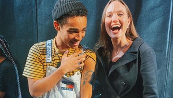 Angelina Jolie Meets Actor With Giant Tattoo of Her Face