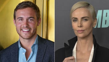 Bachelor Peter Weber Flirts Back With Charlize Theron By Posing Next to Her Poster
