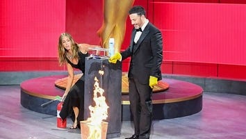 Jennifer Aniston and Jimmy Kimmel Have a Brief Fire Scare on the Emmys Stage
