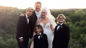 Blake Shelton and Gwen Stefani Pose With Her Sons Kingston, Zuma and Apollo in Latest Wedding Photo
