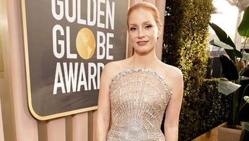Jessica Chastain Wears a Bejeweled Mask to Match Her Golden Globes Gown