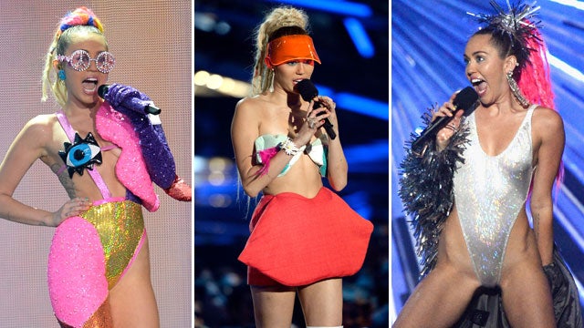 Miley Cyrus Hosted the 2015 VMAs: See All 11 of Her Outrageously Risqué Outfits!