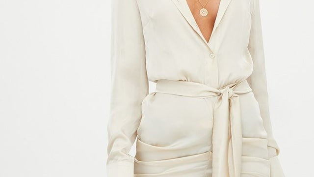 pretty little thing champagne satin ruched shirt dress Leopard print wrap double pocket shirt dress
