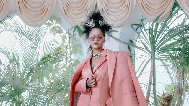 fenty corset blazer dress Rihanna Wore a White Blazer Mini Dress to Launch Her Fenty Fashion Line