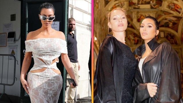 Kim Kardashian Wears Lace Cut-Out Dress for Visit to the Vatican With Kate Moss