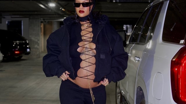 Rihanna Bares Baby Bump in Sexy Lace-Up Outfit