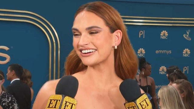 Lily James Is Sewn Into Her Versace Dress at the 2022 Emmys! (Exclusive)