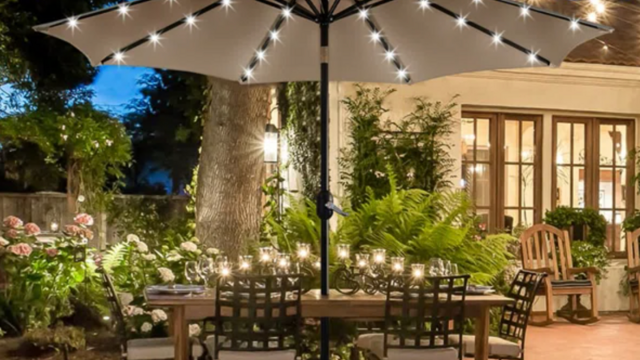ballard designs patio umbrellas Limited Edition Racquel Umbrella with Sunbrella Canopy & Scalloped Edges