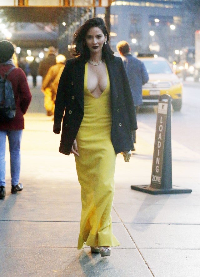 Olivia Munn Sports Sexy Gown for 'Ocean's Eight' Cameo in NYC as Aaron